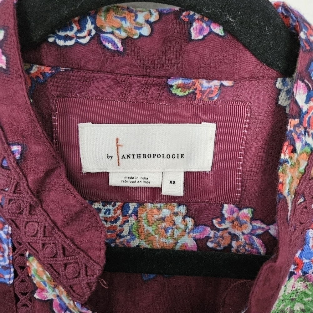 By Anthropology Mini tunic dress purple floral fit flare long sleeves size XS - Picture 7 of 11